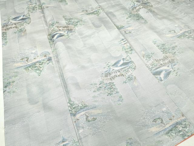 平和屋着物●本場大島紬 白大島 7マルキ 総絣 名所風景文 正絹 逸品 DABC3206az