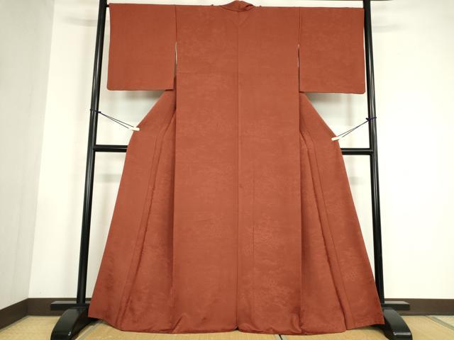 平和屋着物●上質な色無地 籬花地紋 弁柄色 正絹 逸品 DABC3234az
