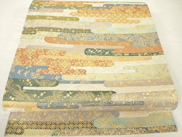 平和屋着物▼六通柄袋帯 霞吉祥文 金糸 正絹 逸品 DABC3288az