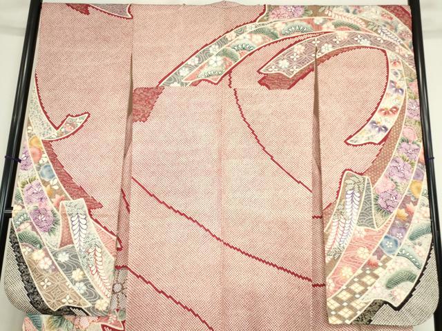 平和屋着物●訪問着 駒刺繍 ふくれ織 束ね熨斗花文 金彩 正絹 逸品 DABC3413az