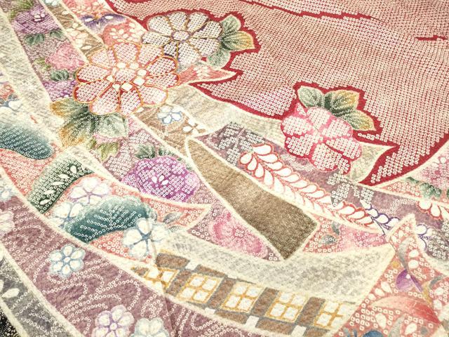 平和屋着物●訪問着 駒刺繍 ふくれ織 束ね熨斗花文 金彩 正絹 逸品 DABC3413az