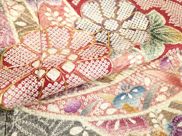 平和屋着物●訪問着 駒刺繍 ふくれ織 束ね熨斗花文 金彩 正絹 逸品 DABC3413az