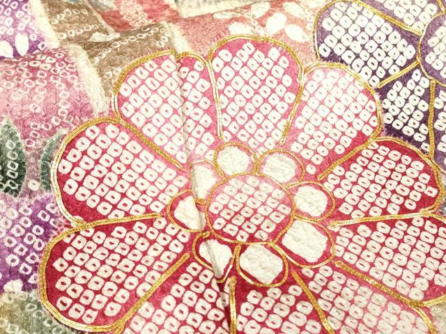 平和屋着物●訪問着 駒刺繍 ふくれ織 束ね熨斗花文 金彩 正絹 逸品 DABC3413az