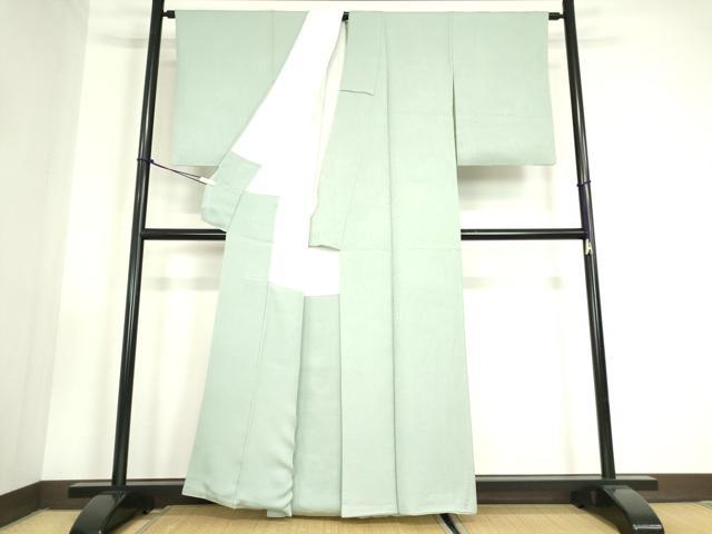 平和屋着物●上質な色無地 亀甲花地紋 寿光織 錆青磁色 正絹 逸品 DABC3424az