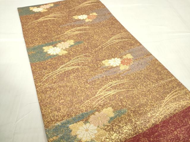 平和屋着物▼六通柄袋帯 花車文 金糸 正絹 逸品 DABC3468az