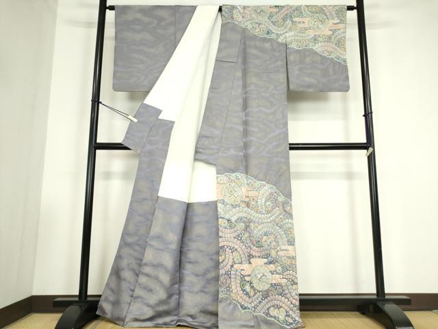 平和屋着物●染織工芸むつろ 辻が花 手描き 絞り 訪問着 千姫 銀通し地 正絹 逸品 DABC3521az