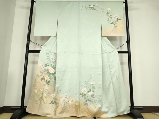 平和屋着物●訪問着 作家物 牡丹文 暈し染め 金彩 正絹 逸品 DABC3525az