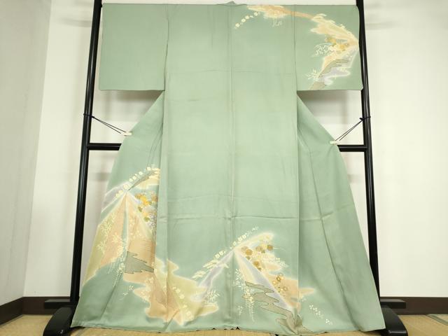 平和屋着物●創業460年・千總 訪問着 駒刺繍 霞花文 暈し染め 金彩 小田急百貨店扱い 正絹 逸品 DABC3537az