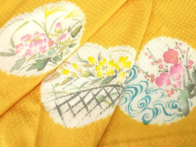 平和屋着物●振袖用長襦袢 無双仕立て 絞り 花丸文 手描き 正絹 逸品 DABC3578az