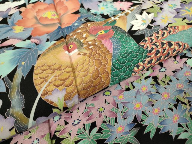 平和屋着物●豪華黒留袖 友禅 作家物 尾長鳥花文 正絹 逸品 DABC3579az