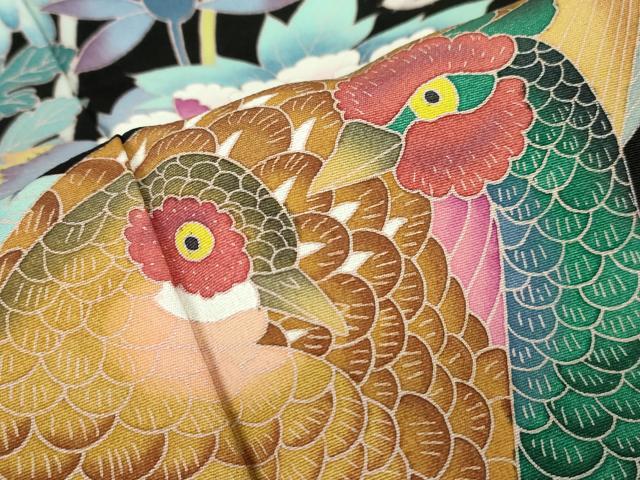 平和屋着物●豪華黒留袖 友禅 作家物 尾長鳥花文 正絹 逸品 DABC3579az