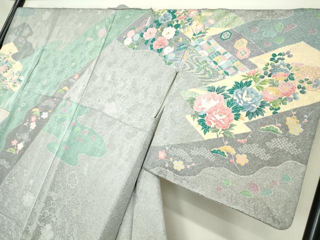 平和屋着物●訪問着 鴛鴦牡丹文 金彩 正絹 逸品 DABC3580az
