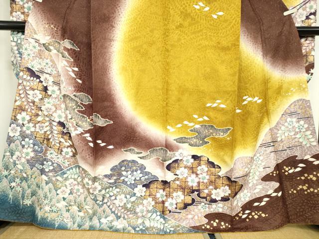 平和屋着物●豪華振袖 雲取り舞桜文 暈し染め 金彩 銀通し地 三越扱い 正絹 逸品 DABC3581az