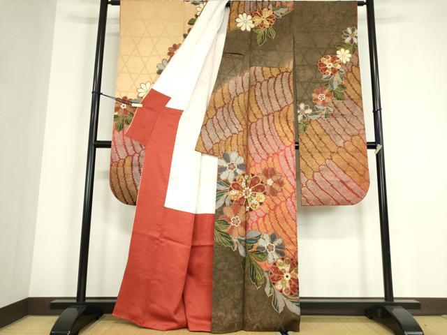 平和屋着物●豪華振袖 駒刺繍 菊文 金彩 正絹 逸品 DABC3585az