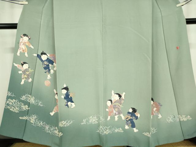平和屋着物●十日町友禅作家 関口遼一 訪問着 童子 暈し染め 正絹 逸品 DABC3589az