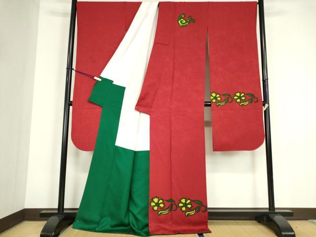 平和屋着物●ファッションデザイナー MICHIKO LONDON コシノミチコ 振袖 ろうけつ染め 花唐草文 正絹 逸品 DABC3590az
