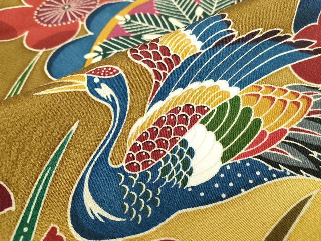平和屋着物●豪華振袖 型染め 松竹梅 飛鶴吉祥花蝶文 暈し染め 正絹 逸品 DABC3591az