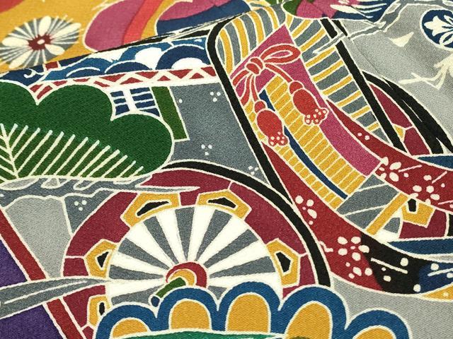 平和屋着物●豪華振袖 型染め 松竹梅 飛鶴吉祥花蝶文 暈し染め 正絹 逸品 DABC3591az
