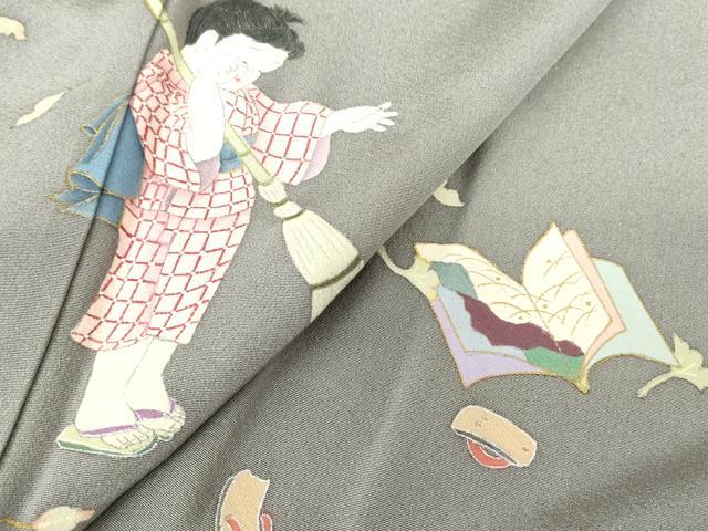 平和屋着物●京童人形絵師 高橋翠延 訪問着 童子冊子文 金彩 正絹 逸品 DABC3621az