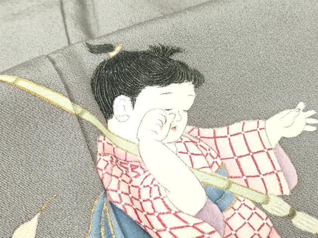 平和屋着物●京童人形絵師 高橋翠延 訪問着 童子冊子文 金彩 正絹 逸品 DABC3621az