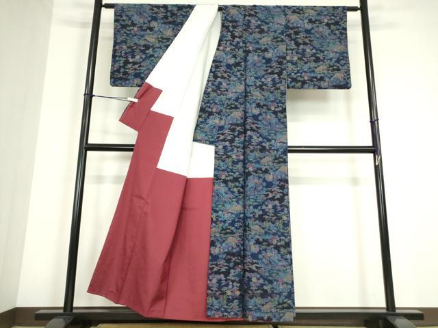 平和屋着物●上質な紬 風景花文 正絹 逸品 DABC3623az