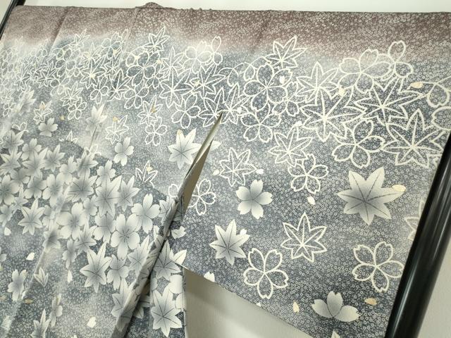 平和屋着物●訪問着 駒刺繍 楓に舞桜 暈し染め 金彩 正絹 逸品 DABC3630az