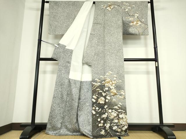 平和屋着物●訪問着 色紙枝花文 たたき染め 金彩 正絹 逸品 DABC3631az