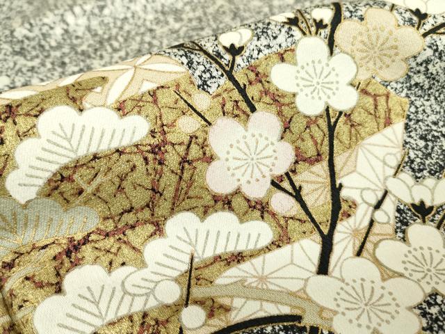 平和屋着物●訪問着 色紙枝花文 たたき染め 金彩 正絹 逸品 DABC3631az