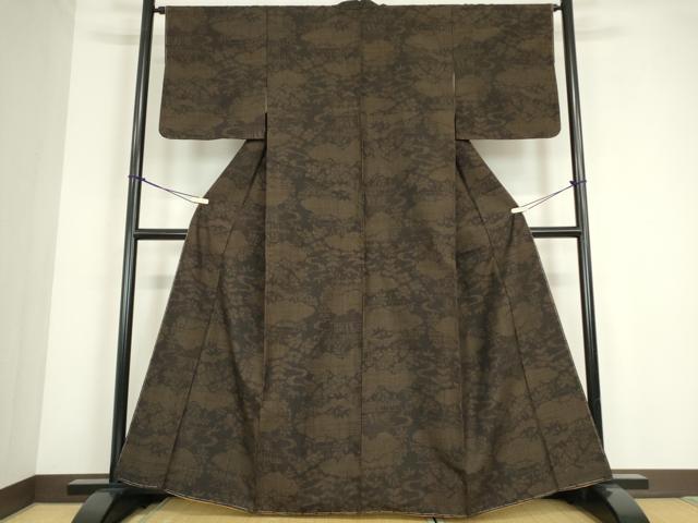 平和屋着物●結城紬 雲取り花文 80亀甲 正絹 逸品 未使用 DABC3638az