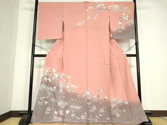 平和屋着物●訪問着 友禅 枝花文 暈し染め 正絹 逸品 DABC3639az