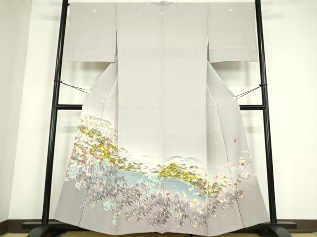 平和屋着物●本加賀友禅作家 茶谷孝志 色留袖 渡り橋風景花文 正絹 逸品 DABC3648az