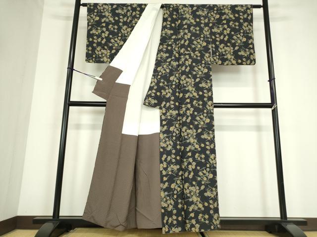 平和屋着物●上質な小紋 籬蔦の葉文 正絹 逸品 DABC3651az