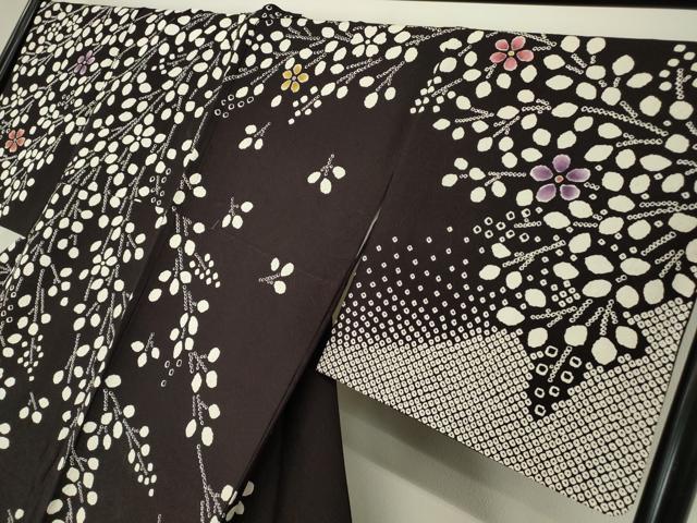 平和屋着物●訪問着 作家物 枝花文 黒地 正絹 逸品 DABC3673az