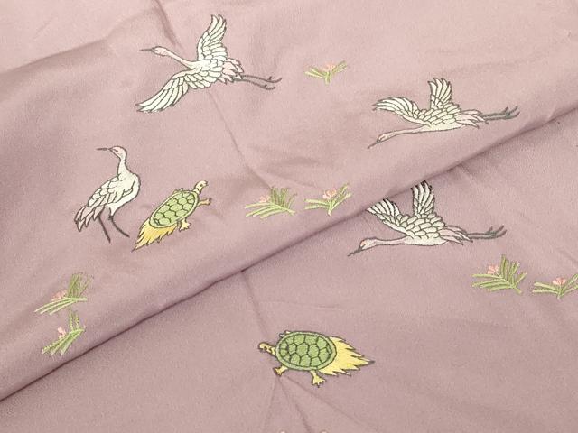平和屋着物●長襦袢 無双仕立て 総刺繍 鶴と亀 正絹 逸品 DABC3684az