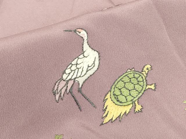 平和屋着物●長襦袢 無双仕立て 総刺繍 鶴と亀 正絹 逸品 DABC3684az
