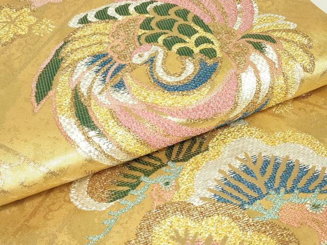 平和屋着物▼六通柄袋帯 格天井松鶴文 金銀糸 正絹 逸品 DABC3727az