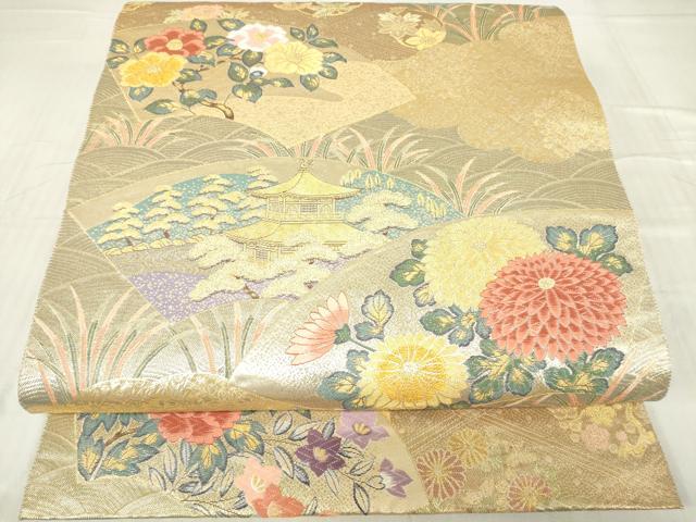 平和屋着物▼六通柄袋帯 地紙清薫文 金糸 正絹 逸品 DABC3741az