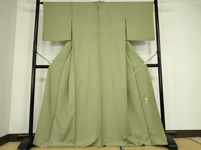 平和屋着物●上質な色無地 作家物 菊地紋 柳色 正絹 逸品 DABC3761az