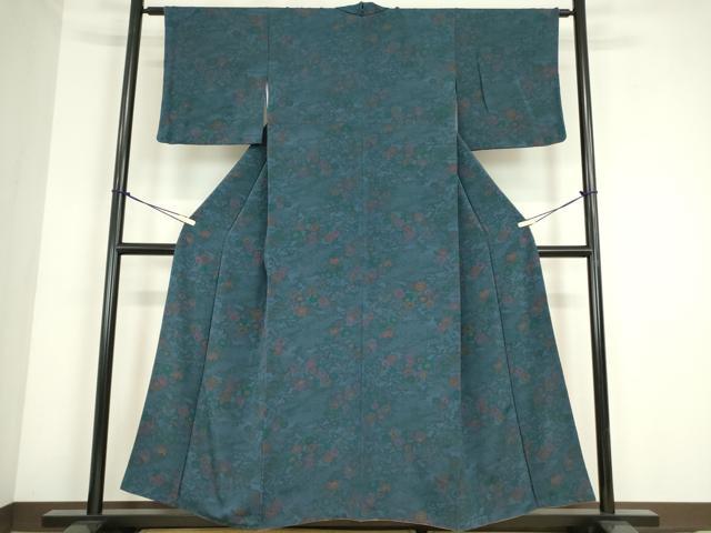平和屋着物●上質な小紋 型染 茶屋辻風景花文 鬼しぼ縮緬 正絹 逸品 DABC3774az