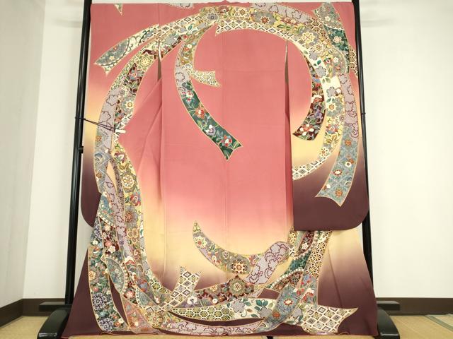 平和屋着物●豪華振袖 駒刺繍 束ね熨斗正倉院更紗花文 暈し染め 金彩 正絹 逸品 DABC3779az