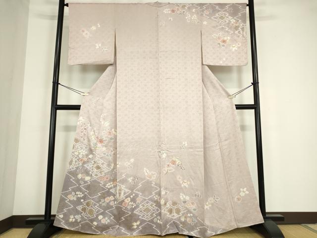 平和屋着物●訪問着 駒刺繍 絞り 松皮菱花文 金彩 正絹 逸品 DABC3784az