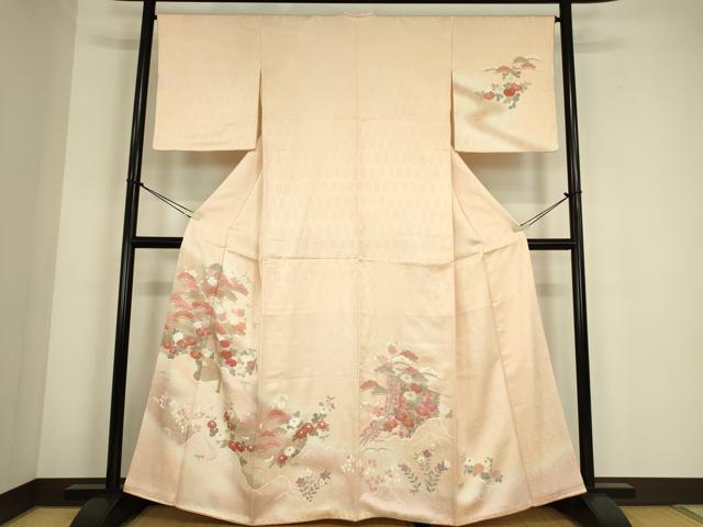 平和屋着物●中国三大刺繍　相良刺繍　訪問着　風景花松文　暈し染め　金彩　阪急百貨扱い　正絹　逸品　DABC3805az 平和屋着物○中国三大刺繍 相良刺繍 訪問着 風景花松文 暈
