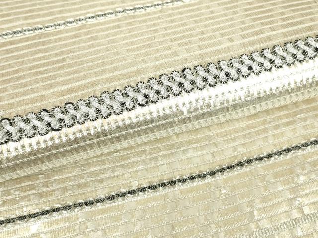 平和屋着物▼六通柄袋帯 横段文 銀糸 正絹 逸品 DABC3816az
