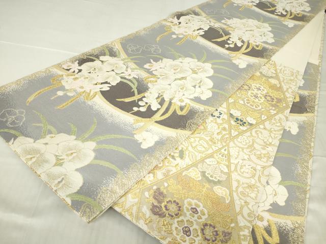 平和屋着物●丸帯 正倉院花文 胡蝶蘭 金糸 正絹 逸品 DABC3821az