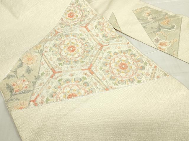 平和屋着物▼綴れ 九寸名古屋帯 駒刺繍 総刺繍 正倉院花文 銀糸 正絹 逸品 DABC3888az