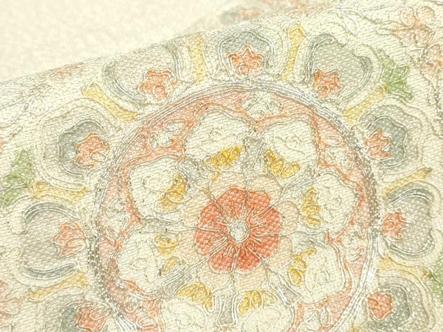 平和屋着物▼綴れ 九寸名古屋帯 駒刺繍 総刺繍 正倉院花文 銀糸 正絹 逸品 DABC3888az