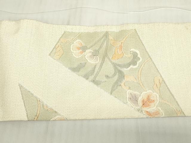 平和屋着物▼綴れ 九寸名古屋帯 駒刺繍 総刺繍 正倉院花文 銀糸 正絹 逸品 DABC3888az