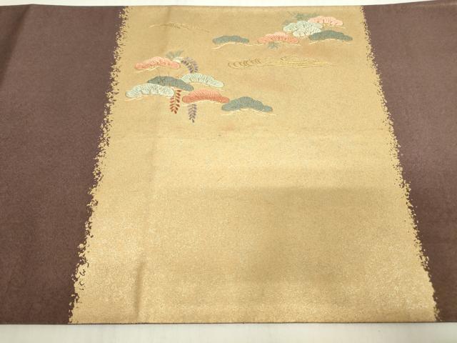 平和屋着物▼総刺繍 太鼓柄袋帯 花松文 金糸 引箔 正絹 逸品 DABC3893az