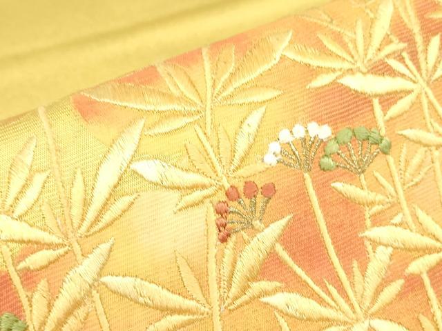 平和屋着物▼総刺繍 太鼓柄袋帯 雲取り草花文 金糸 正絹 逸品 DABC3921az