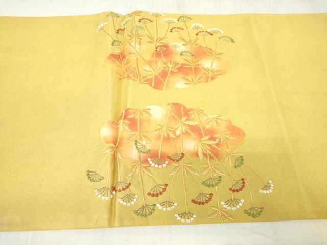 平和屋着物▼総刺繍 太鼓柄袋帯 雲取り草花文 金糸 正絹 逸品 DABC3921az